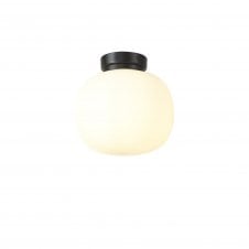 PACIFIC Small Oval Ball Flush Fitting 1 Light E27 Matt Black Base With Frosted White Glass Globe