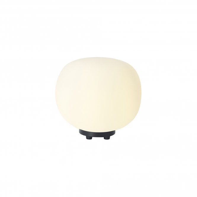 PACIFIC Small Oval Ball Table Lamp 1 Light E27 Matt Black Base With Frosted White Glass Globe