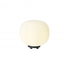 PACIFIC Small Oval Ball Table Lamp 1 Light E27 Matt Black Base With Frosted White Glass Globe