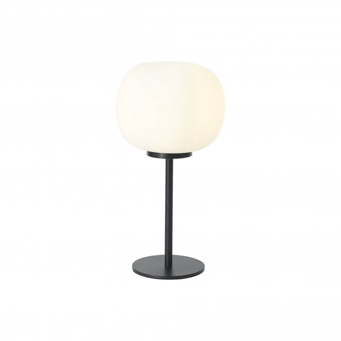 PACIFIC Small Oval Ball Tall Table Lamp 1 Light E27 Matt Black Base With Frosted White Glass Globe