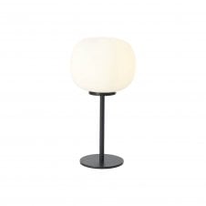 PACIFIC Small Oval Ball Tall Table Lamp 1 Light E27 Matt Black Base With Frosted White Glass Globe