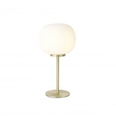 PACIFIC Small Oval Ball Tall Table Lamp 1 Light E27 Satin Gold Base With Frosted White Glass Globe