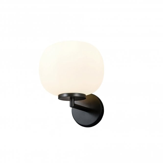 PACIFIC Small Oval Ball Wall Light 1 Light E27 Matt Black Base With Frosted White Glass Globe