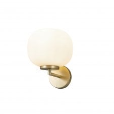 PACIFIC Small Oval Ball Wall Light | 1 Light E27 | Satin Gold Base With Frosted White Glass Globe