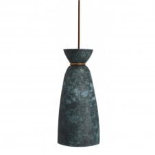 PANDO Organic Ceramic Pendant Light 14Cm, Blue Earth Antique Brass