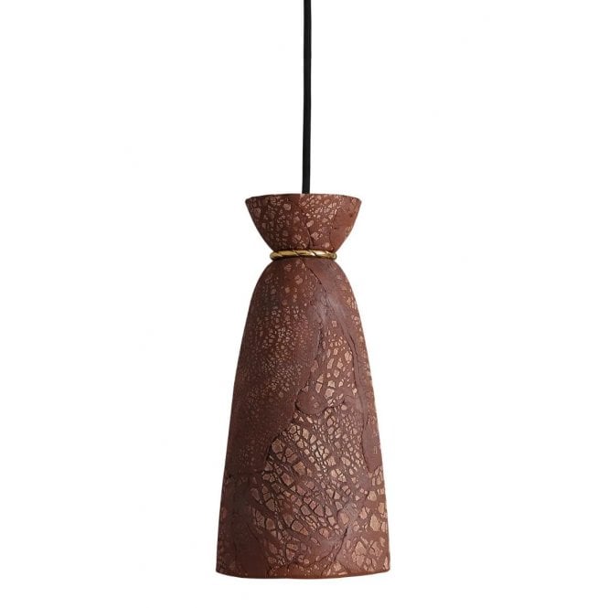 PANDO Organic Ceramic Pendant Light 14Cm, Red Iron Polished Brass