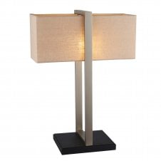 PANEL Table Lamp in Satin Nickel with Natural Shade