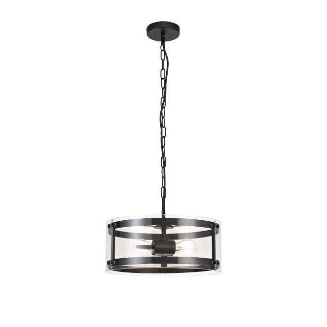 PARKER 2 light matte black ceiling pendant with glass shade