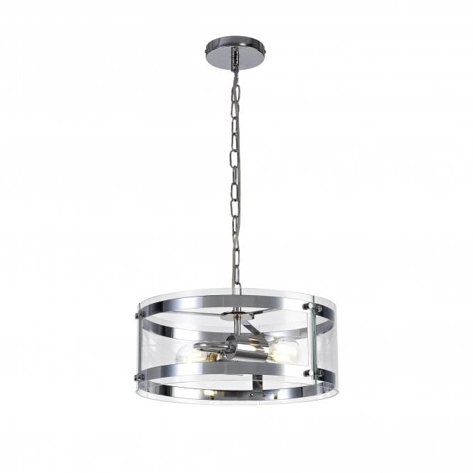 PARKER 2 light polished chrome ceiling pendant with glass shade