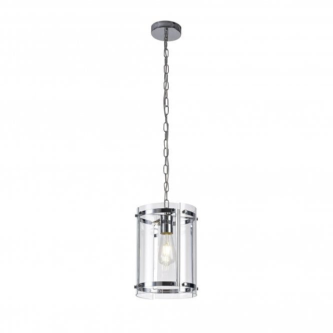 PARKER polished chrome and clear glass ceiling pendant lantern