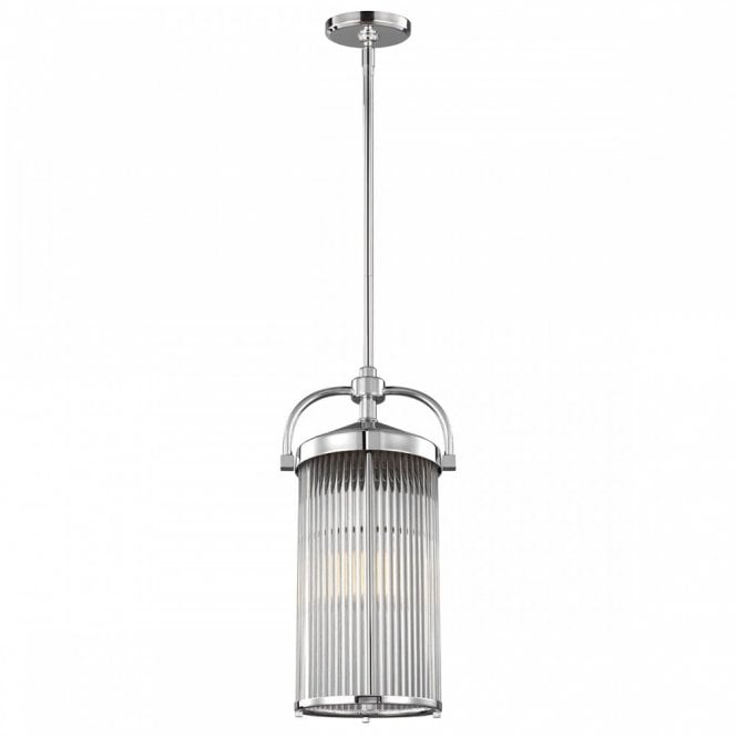 PAULSON cylindrical glass rod and polished chrome bathroom pendant light