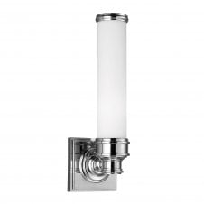 classic chrome bathroom wall light with white glass tube shade