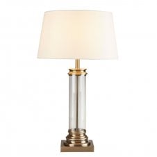 PEDESTAL antique brass and glass column table lamp with shade