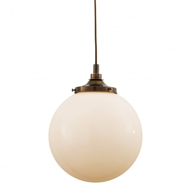 PELAGIA opal glass globe bathroom pendant with antique brass suspension