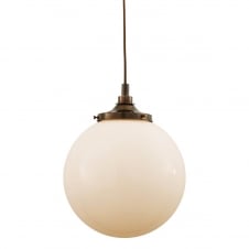 antique brass and opal glass globe bathroom pendant