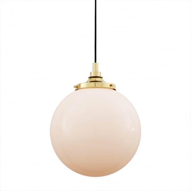 PELAGIA opal glass globe bathroom pendant with brass suspension