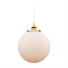 polished brass and opal glass globe bathroom pendant