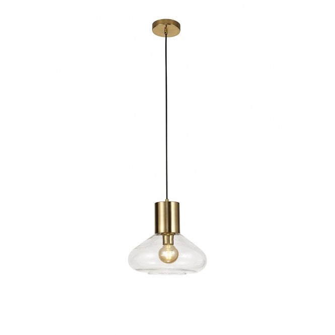 PELLUCID 1 Light Ceiling Pendant Antique Brass and Clear Glass