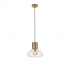 PELLUCID 1 Light Ceiling Pendant Antique Brass and Clear Glass