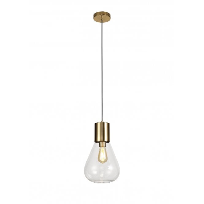 PELLUCID 1 Light Ceiling Pendant Antique Brass/Clear Glass