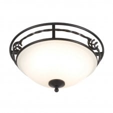 PEMBROKE classic period flush ceiling light in black with opal diffuser