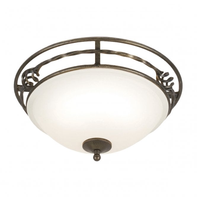 PEMBROKE glass low ceiling light, decorative forged iron surround