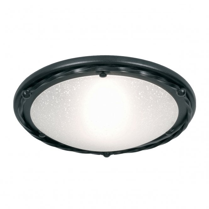 PEMBROKE traditional flush light for low ceilings in wrought iron and frosted glass
