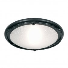 Traditional flush light for low ceilings in wrought iron and frosted glass
