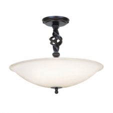 Wrought Iron Uplighter Ceiling White Glass Shade