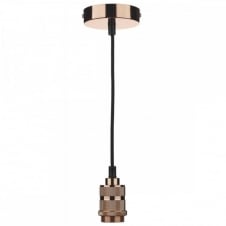 decorative copper ceiling pendant suspension with black braided cable (E27/ES)