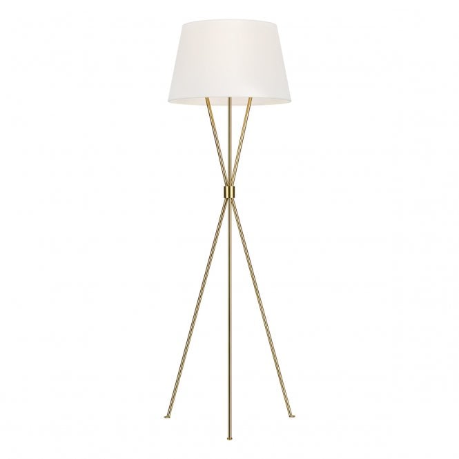 PENNY tripod floor lamp in burnished brass finish with white shade
