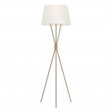 PENNY tripod floor lamp in burnished brass finish with white shade