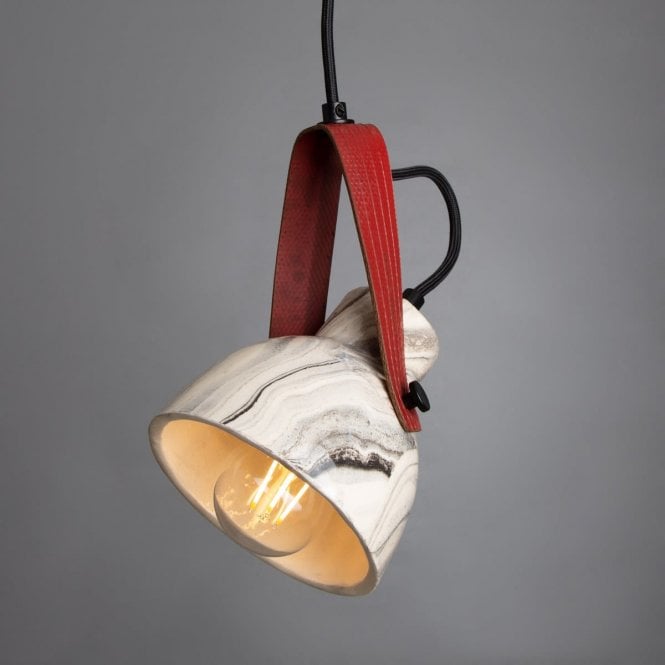 PERA Marbled Ceramic Ceiling Pendant with Rescued Fire-Hose Strap
