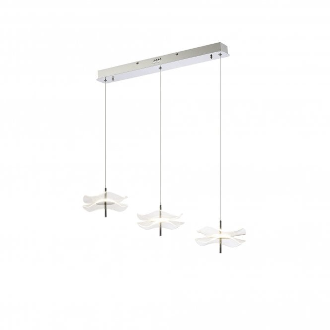 PETALS Linear Pendant | 3 x 6W LED | 4000K | 1500lm | Polished Chrome | 3yrs Warranty