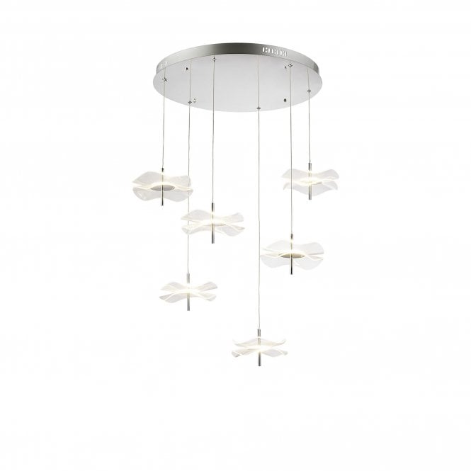 PETALS Round Pendant | 6 x 6W LED | 4000K | 2800lm | Polished Chrome | 3yrs Warranty