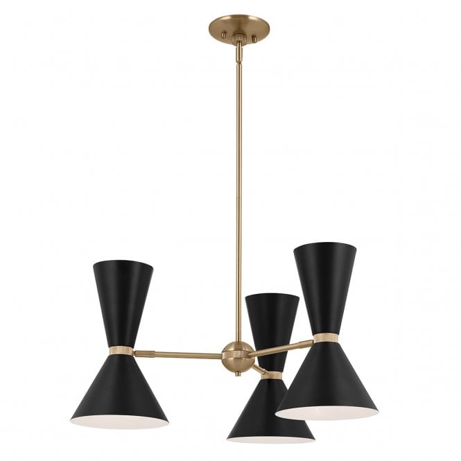 Phix 6 Light 3 Arm Chandelier in Champagne Bronze & Black