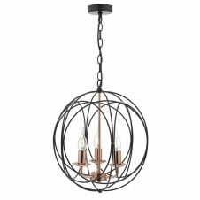 geometric 3 light black and copper ceiling pendant