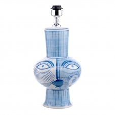 Large Ceramic Table Lamp Blue & White Face Print - Base Only