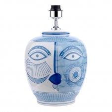 Small Ceramic Table Lamp Blue & White Face Print - Base Only