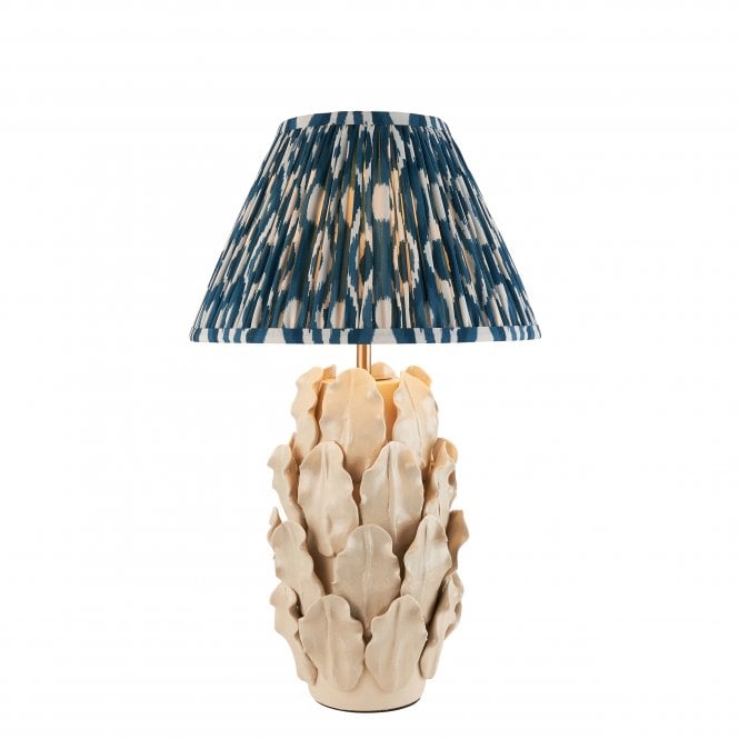  Layered Leaf Ceramic Table Lamp with Ikat Shade in Marlin Blue 52.5cm