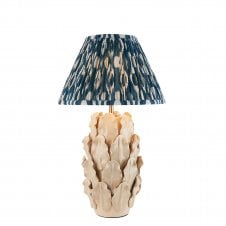 ivory ceramic table lamp with blue ikat pattern shade