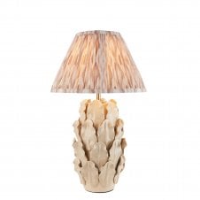 ivory ceramic table lamp with neutral ikat pattern shade