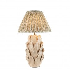 ivory ceramic table lamp with green leaf pattern shade