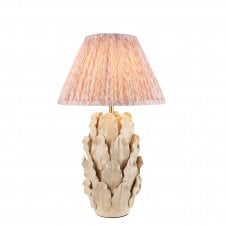 ivory ceramic table lamp with peach leaf pattern shade