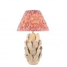 ivory ceramic table lamp with coral pink ripple pattern shade