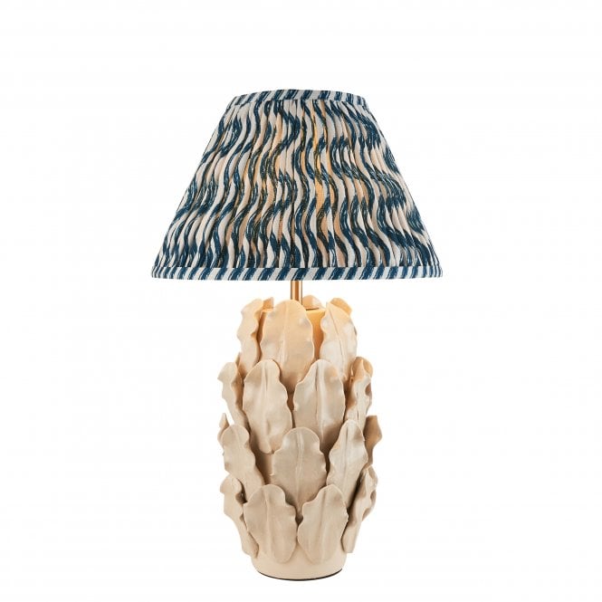  Layered Leaf Ceramic Table Lamp with Ripple Shade in Marlin Blue 52.5cm