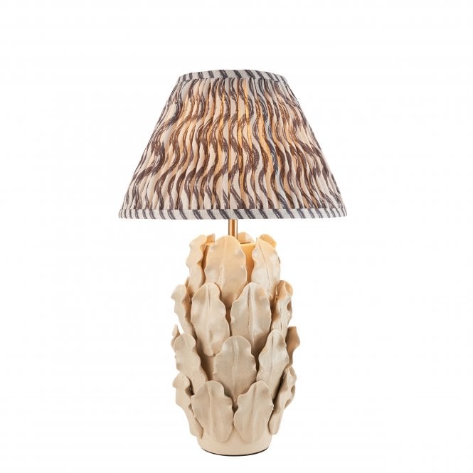  Layered Leaf Ceramic Table Lamp with Ripple Shade in Pearl Grey 52.5cm