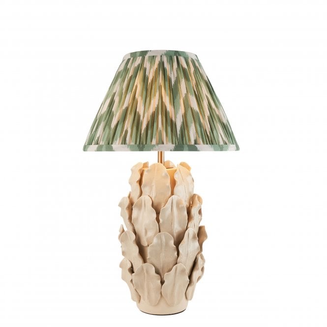  Layered Leaf Ceramic Table Lamp with Zigzag Shade in Cotswold Green 52.5cm