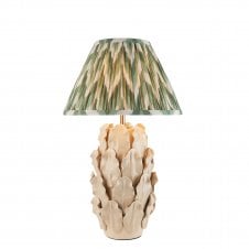 ivory ceramic table lamp with green zigzag pattern shade