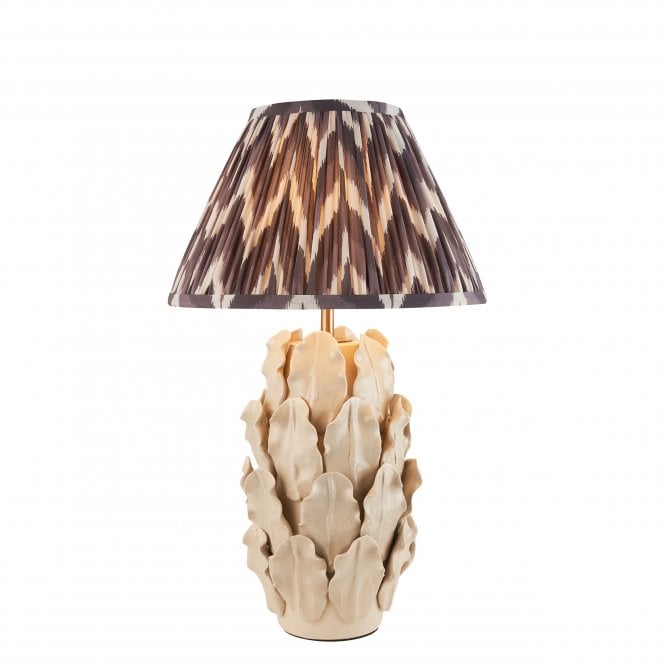  Layered Leaf Ceramic Table Lamp with Zigzag Shade in Pearl Grey 52.5cm